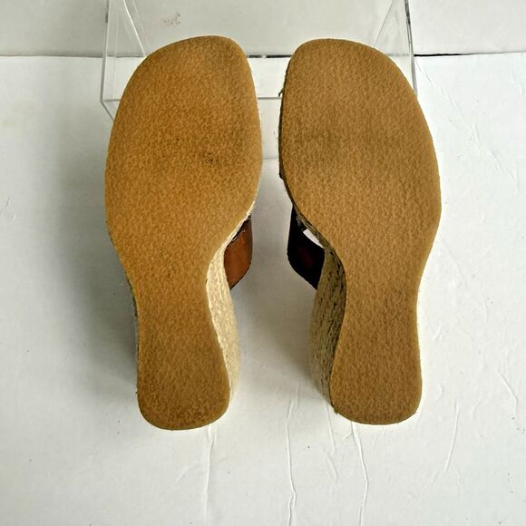 Hillard & Hanson Womens Dessa Caramel Cognac Leather Wedge Slip On Open Toe Sz 8 - Picture 9 of 9